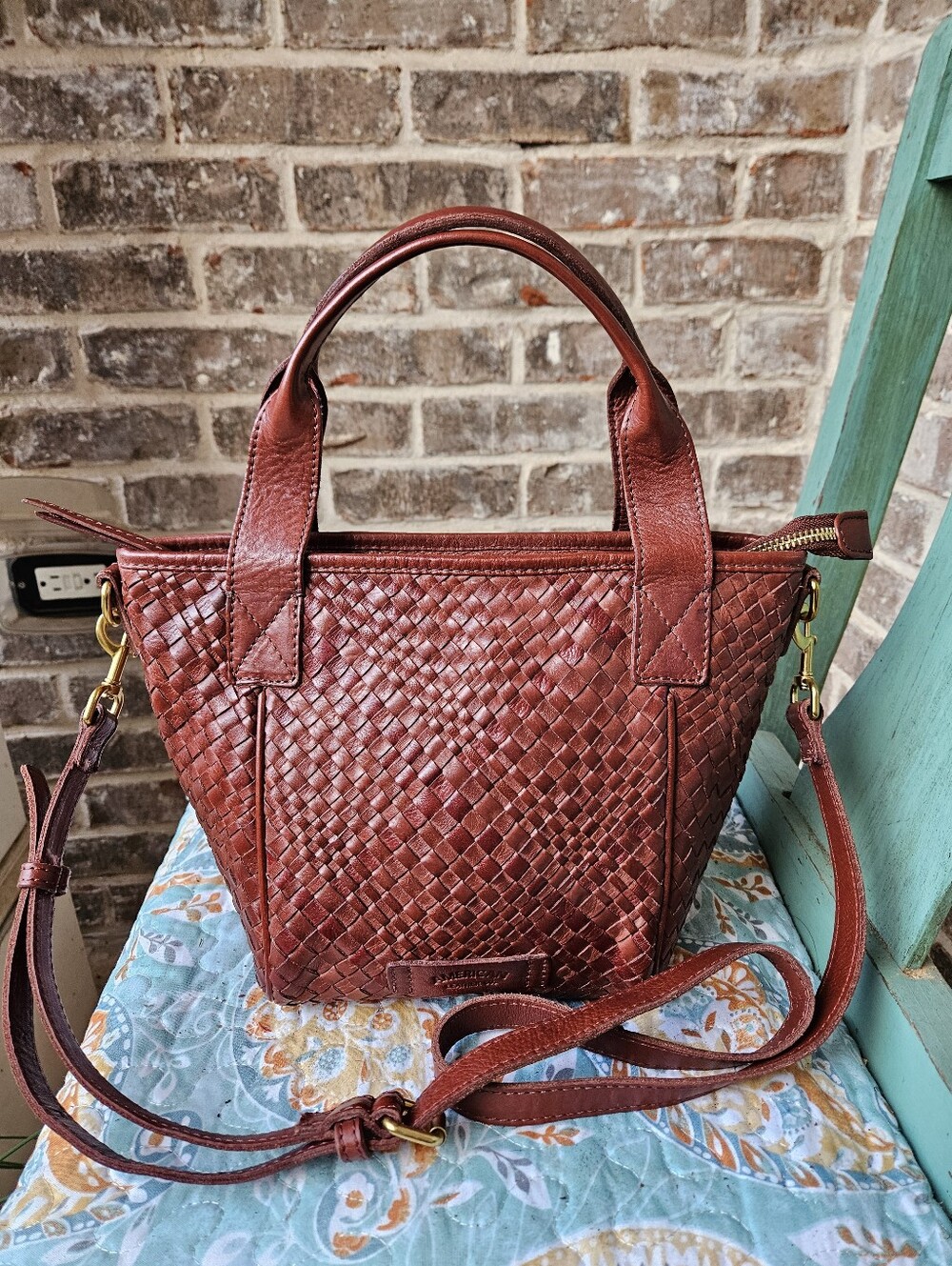 NWOT! ALC Mini Convertible French Tote Woven Leather Satchel Bag in Rich Brown